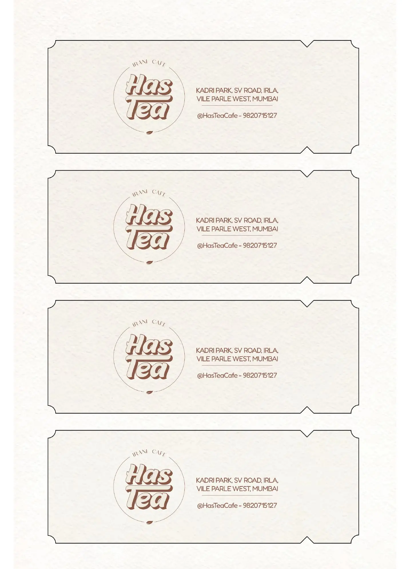 HasTea discount coupons, address side with the logo