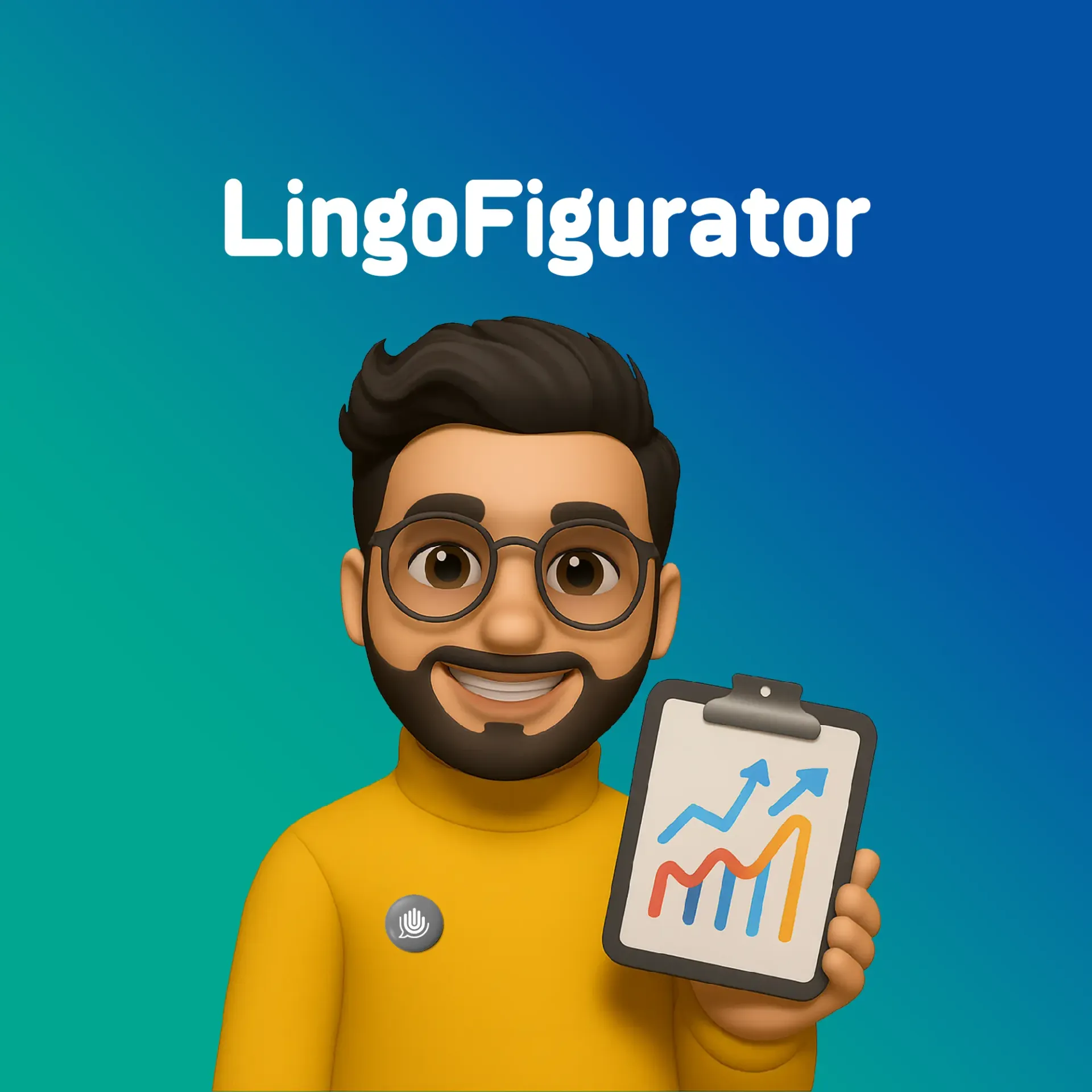 LingoFigurator holding a growth chart