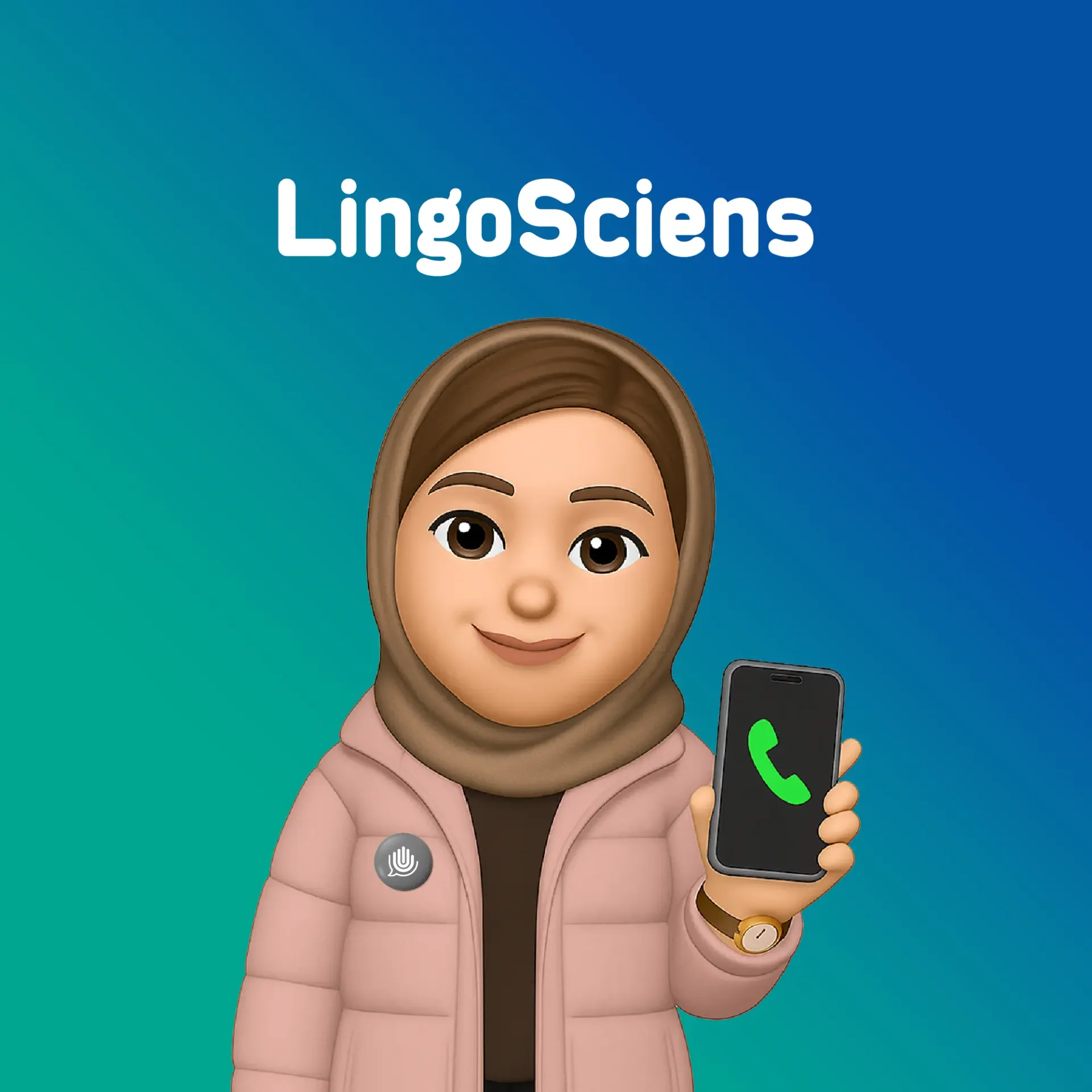 LingoSciens holding a phone