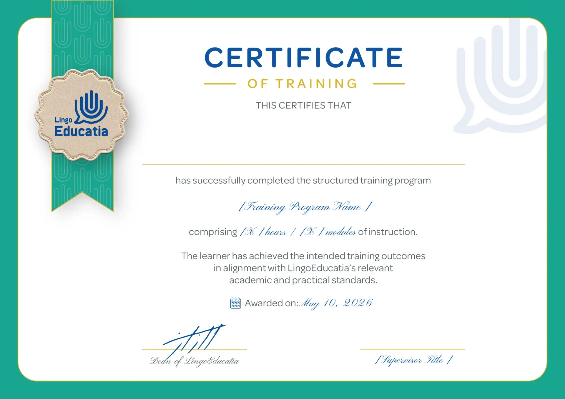 Certificate of training