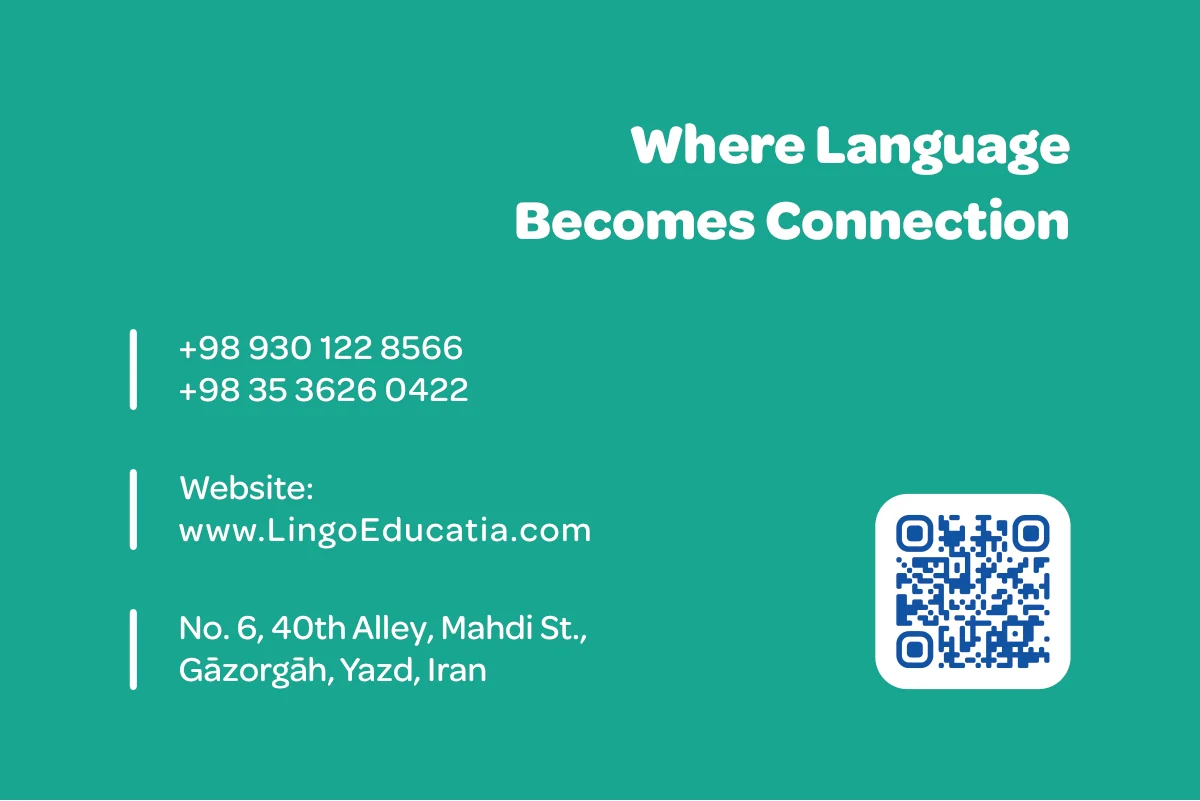 LingoEducatia business card, English back with contact details