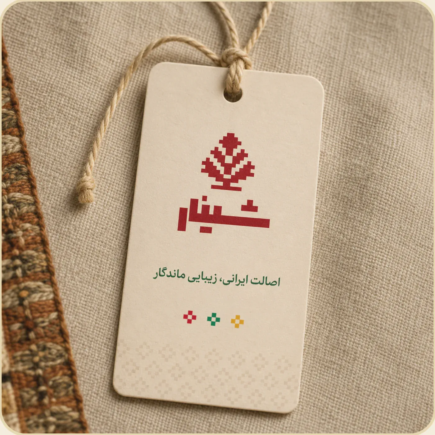 Shinar product hang tag on twine